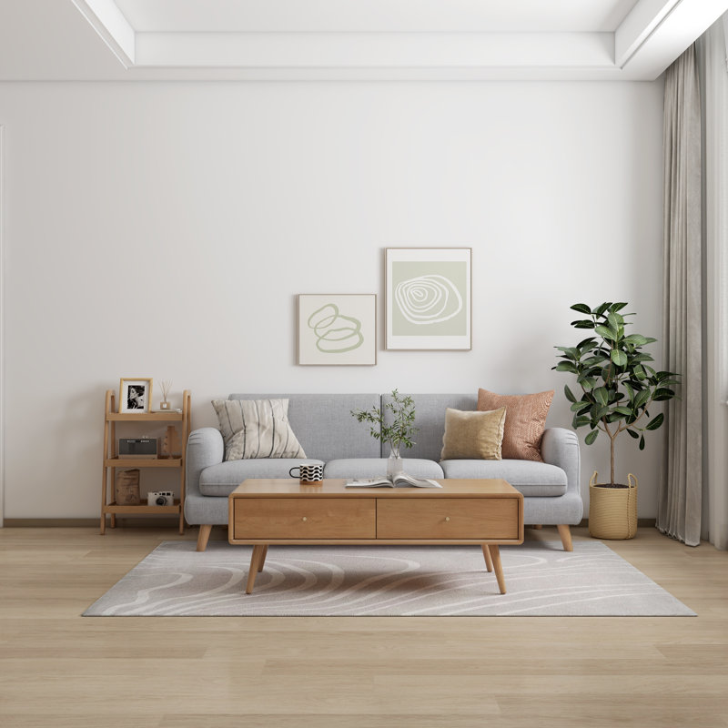 Table basse en bois massif 47,24 po MCM avec tiroirs, Naturel