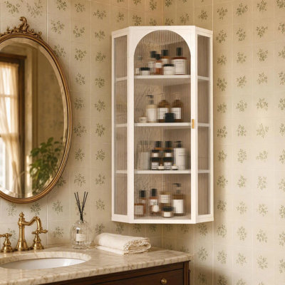 41.34" H Glass Door Wall Mounted Corner Cabinet with Featuring Four-tier Storage