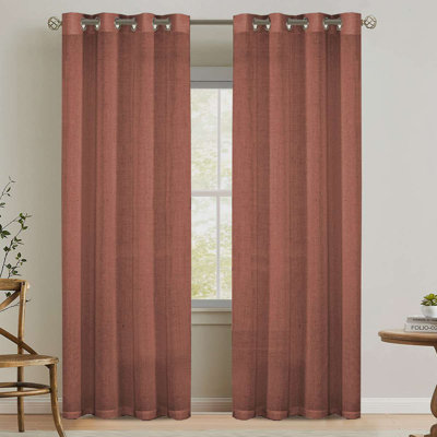 Linen Grommet Curtains for Living Room 2 Panel Drape Semi Sheer Neutral Country Rustic Farmhouse Boho Curtain Bedroom Muslin Look Light Filtering