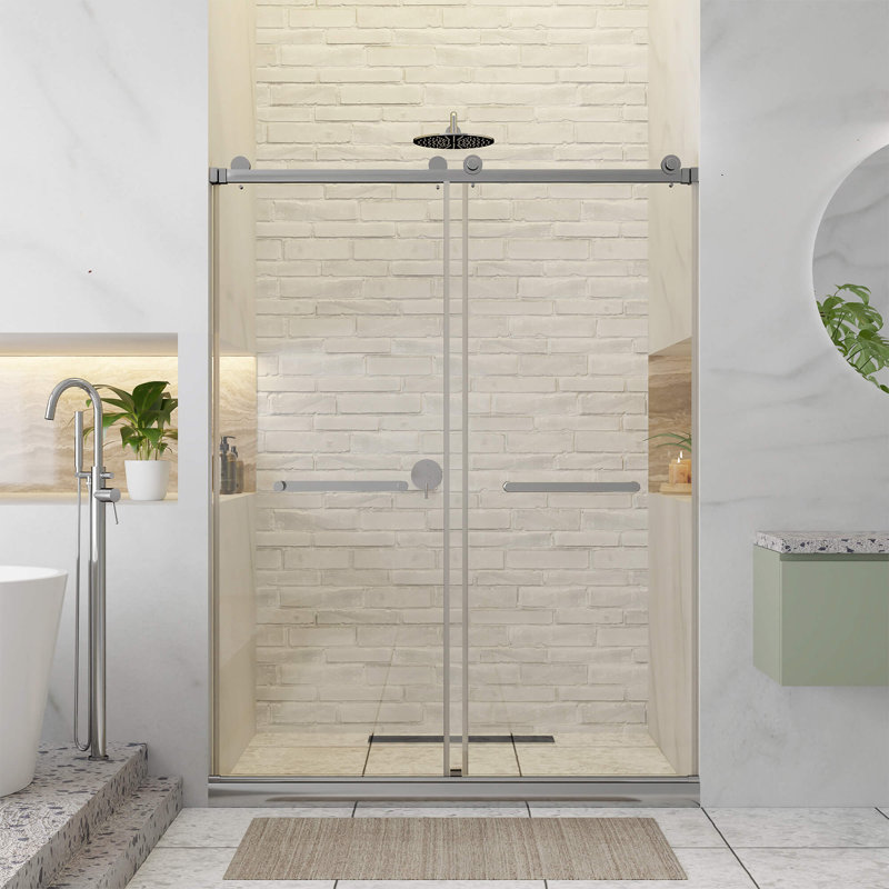60'' W X 80'' H Double Sliding Frameless Shower Door, Polished Chrome