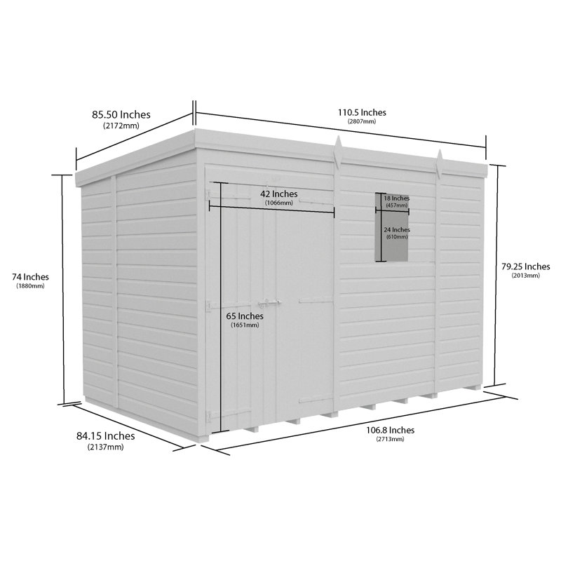 Total Sheds 9ft x 7ft Pent Garden Shed - Double Door - With Windows - Pressure Treated Timber - UK Manufactured