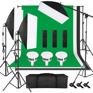 Studio Photography Light Kit Softbox Lighting Set Including 85W 3000K-6000K Bi Color Temperature LED Light Softbox Light Stand Boom Arm
