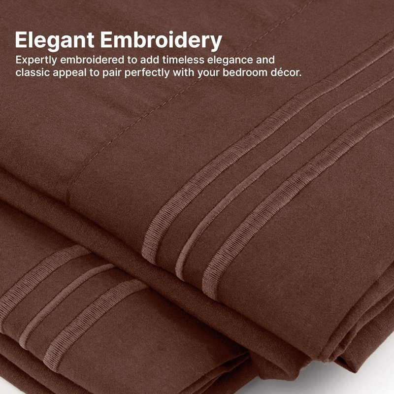Brown Hypoallergenic Embroidered Microfiber Queen Pillowcase Set
