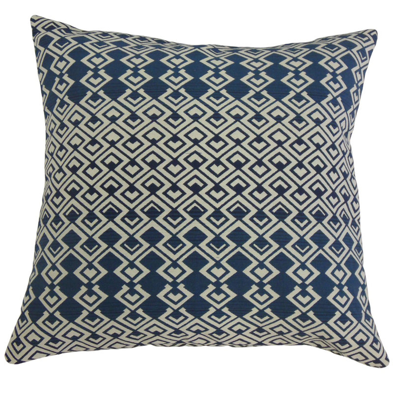 Oreiller géométrique, 20 po x 20 po, Bleu foncé / Blanc, Coussin décoratif