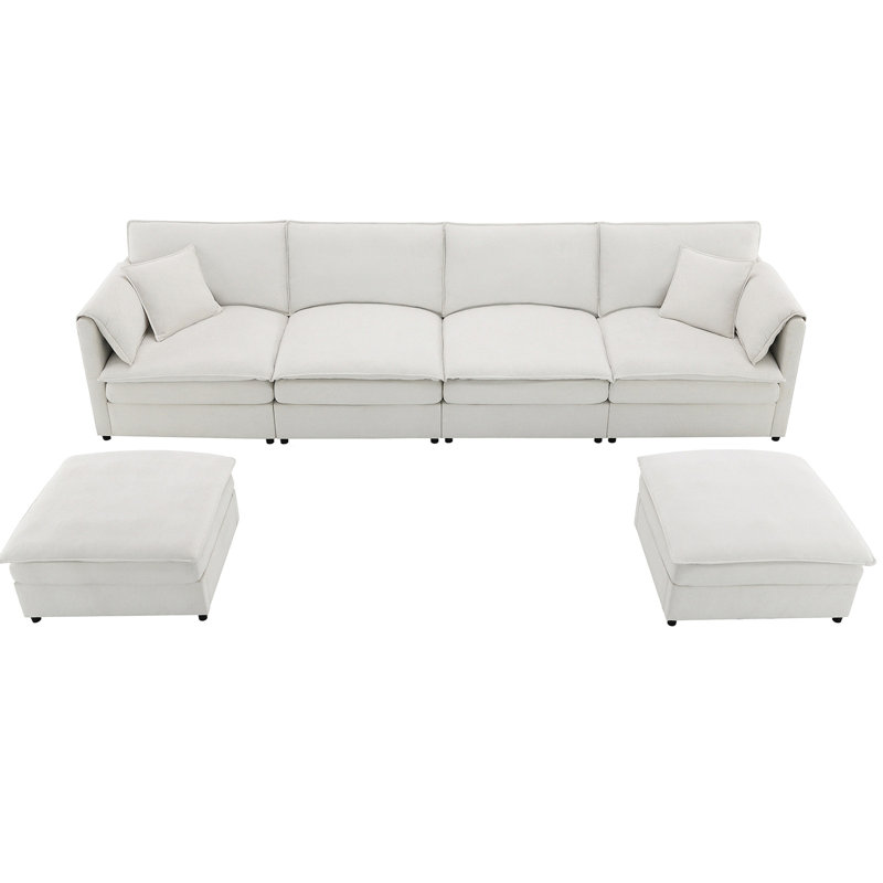 Canapé en U en chenille, canapé-lit 6 places avec coussins doubles et repose-pieds, canapé modulaire Spacieux Comfort Crème