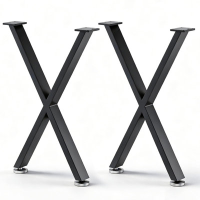 Ensemble de 2 pieds en métal robustes en forme de X avec pieds réglables pour remplacer la base de la table de salle à manger, capacité de charge de 1000 lb, finition noire industrielle