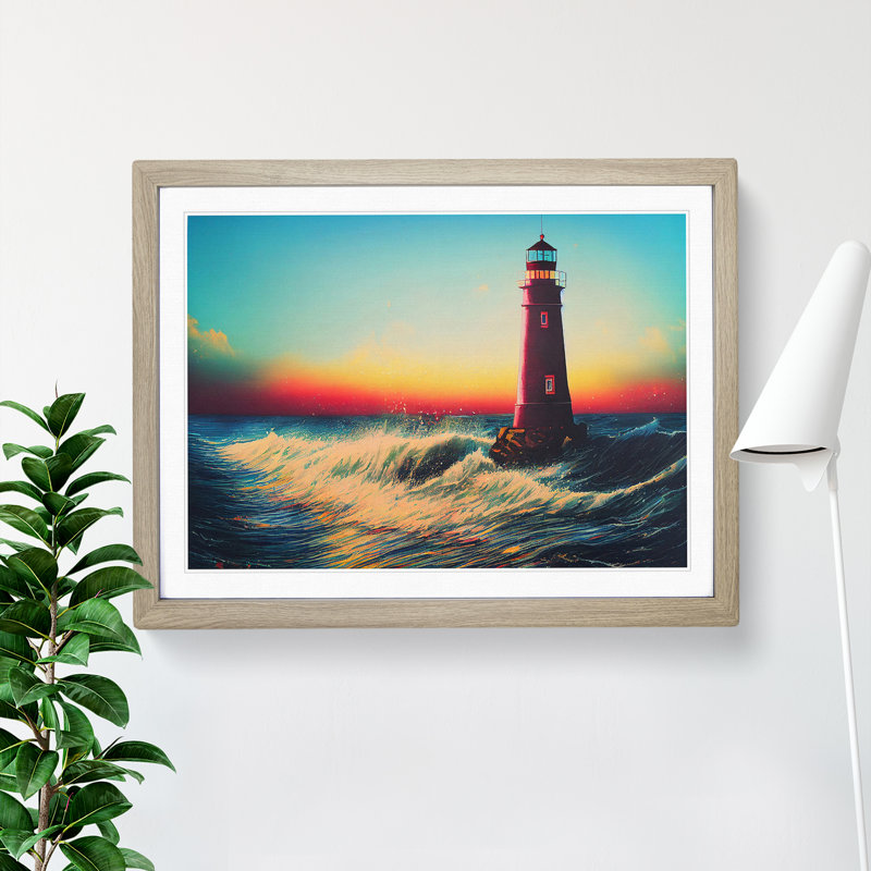 XH1022-6646X Painted Lighthouse Vol.2 - Single Picture Frame Painting, Oak Framed, 46cm H x 64cm W x 2cm D