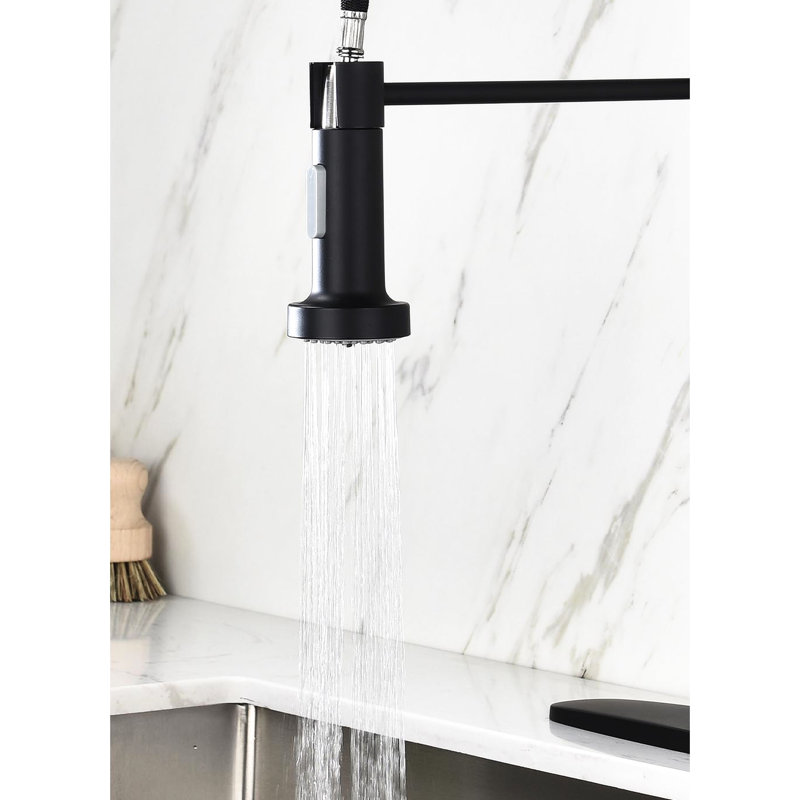 Matte Black Pull Down Kitchen Faucet, Made Of Stainless Steel, 360 Rotating Nozzle, Two Water Output Settings For Functional Work Spring Faucet In Black, Use