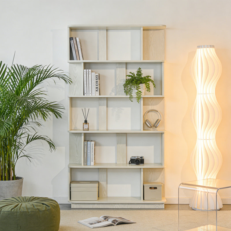 5-Tier Storage Geometric Bookcase,Open Shelf Simple Compartment Display Bookshelf Stand, White