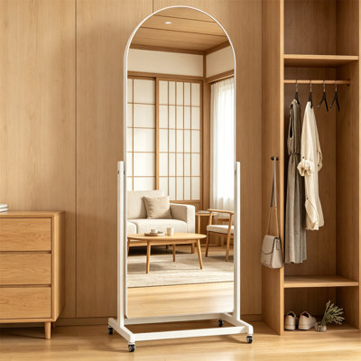 Full Body Mirror, Arched Full-Length Rolling Mirror With Tempered Glass And Metal Frame | Tilting And Rotating Floor Mirror For Bedroom, Home Gym, Walk-In Closet, And Living Room Decoration