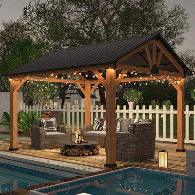 Permanent Wood Gazebo 13 Ft. W x 11 Ft. D Solid Wooden Patio Gazebo