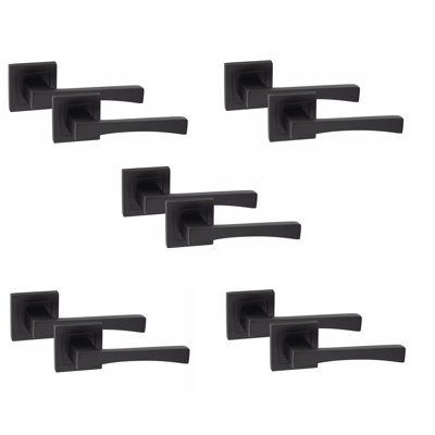  5 Pairs Wave Premium Design Door Handles on Square Rose in Matt Black Finish