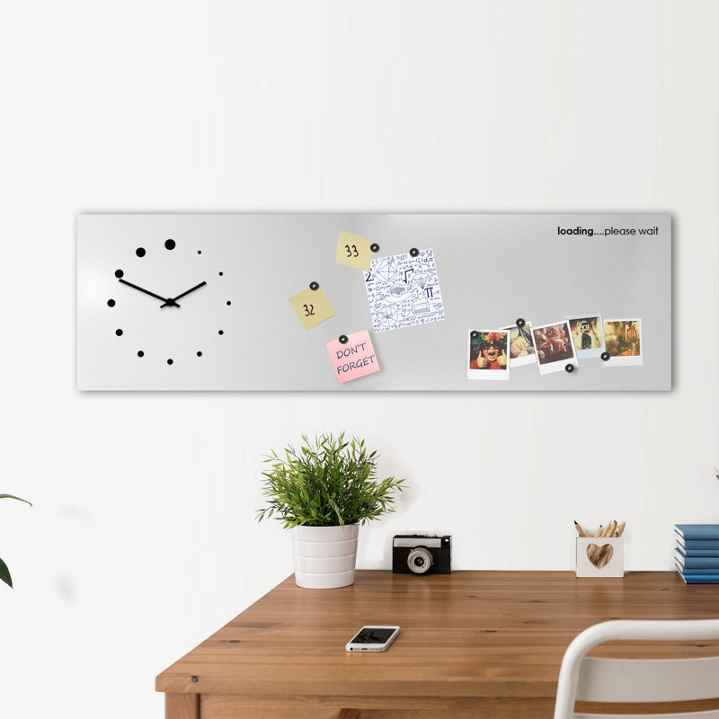Loading Please Wait Clock Magnetic Wall Mounted Combo Board, White