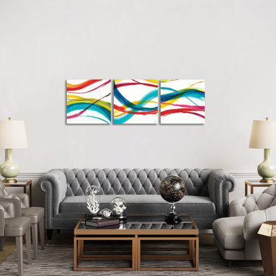 Neon Currents Triptych - Canvas Wall Art Set - Wrapped Canvas (Set of 3)