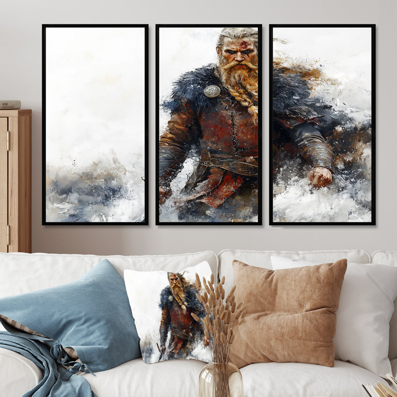 Warrior Red Viking Portrait - Warrior Viking Wall Decor Set, Black Floater Framed Canvas, 28" H x 36" W x 1" D