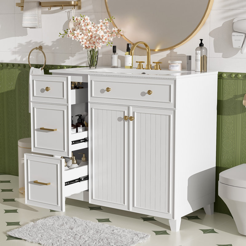 Meuble-lavabo 36 po avec lavabo en céramique, Blanc