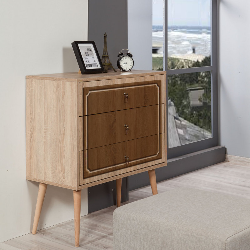 Commode 3 tiroirs l 31,5 po Bostick, Brun/beige