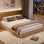 Base de lit en bois, lit plateforme en bois avec design cannelé, base de lit avec support d'étude, aucun sommier tapissier requis