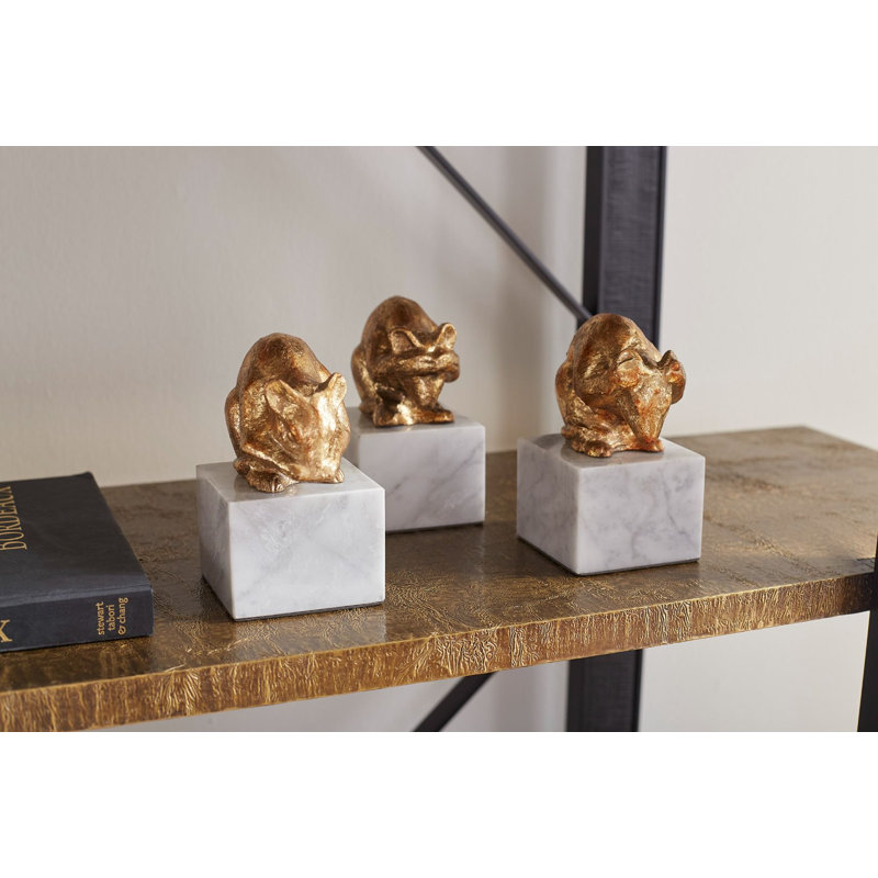 Mouse Statue, Gold Leaf/White