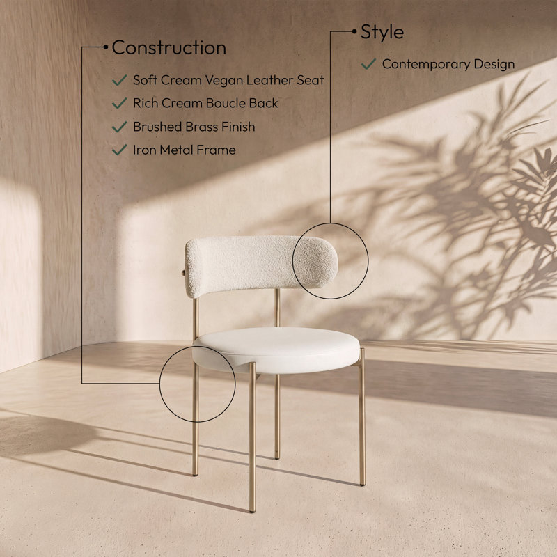 Chaise d'appoint Beacon, Tissu crème bouclé, Laiton brossé