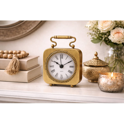 Analog Mechanical Tabletop Clock in Gold