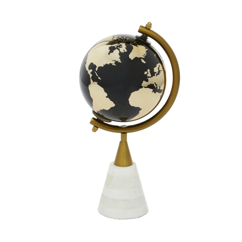 Ceramic Educational/Geographic Earth Gold Globe with Marble Base