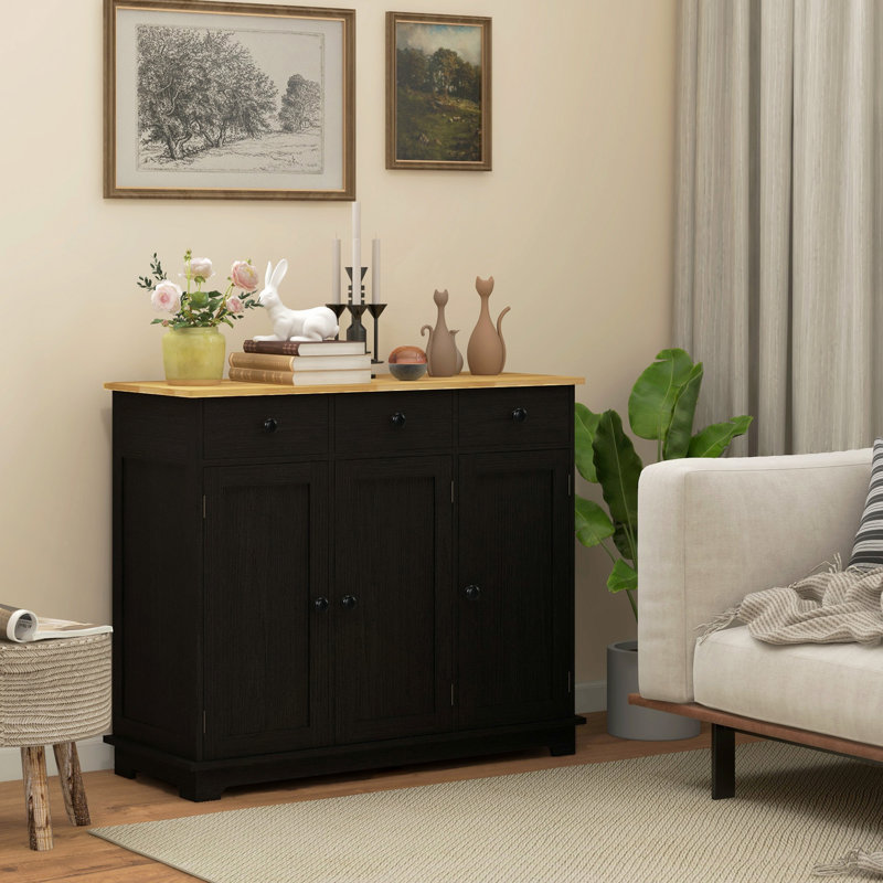 Buffet avec comptoir en bois massif, armoire de rangement pour la cuisine, armoire à café avec 3 tiroirs, portes et tablette réglable