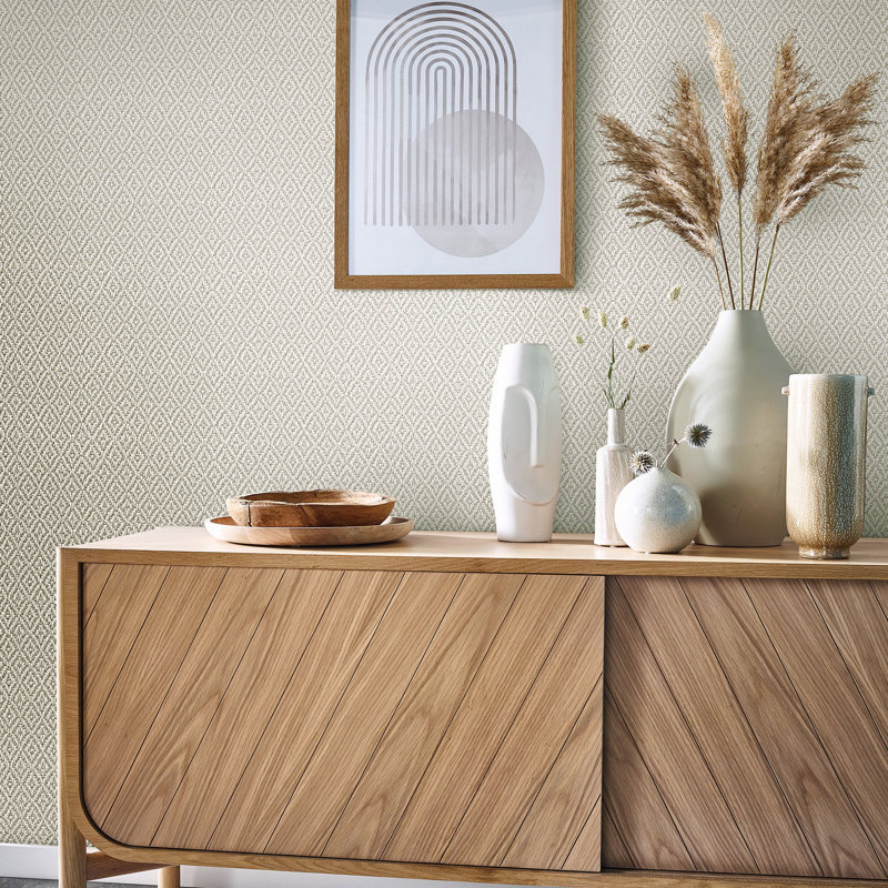 Flora Collection Diamond Weave Wallpaper Roll, Beige