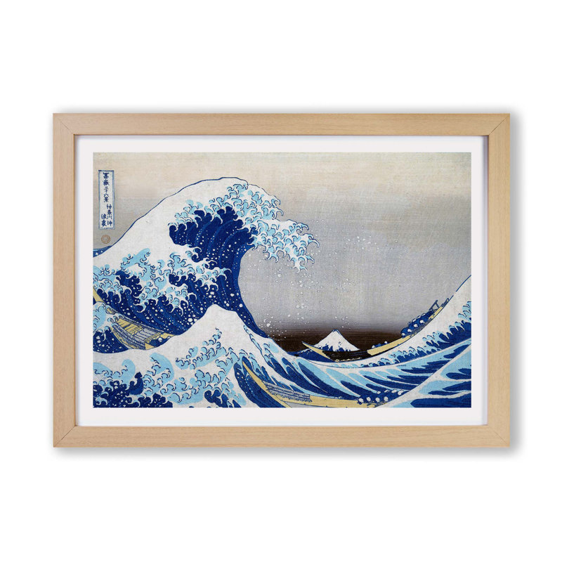 Under The Wave Off Kanagawa by Katsushika Hokusai - Single Picture Frame Painting, 33cm H x 45cm W x 2cm D, Oak
