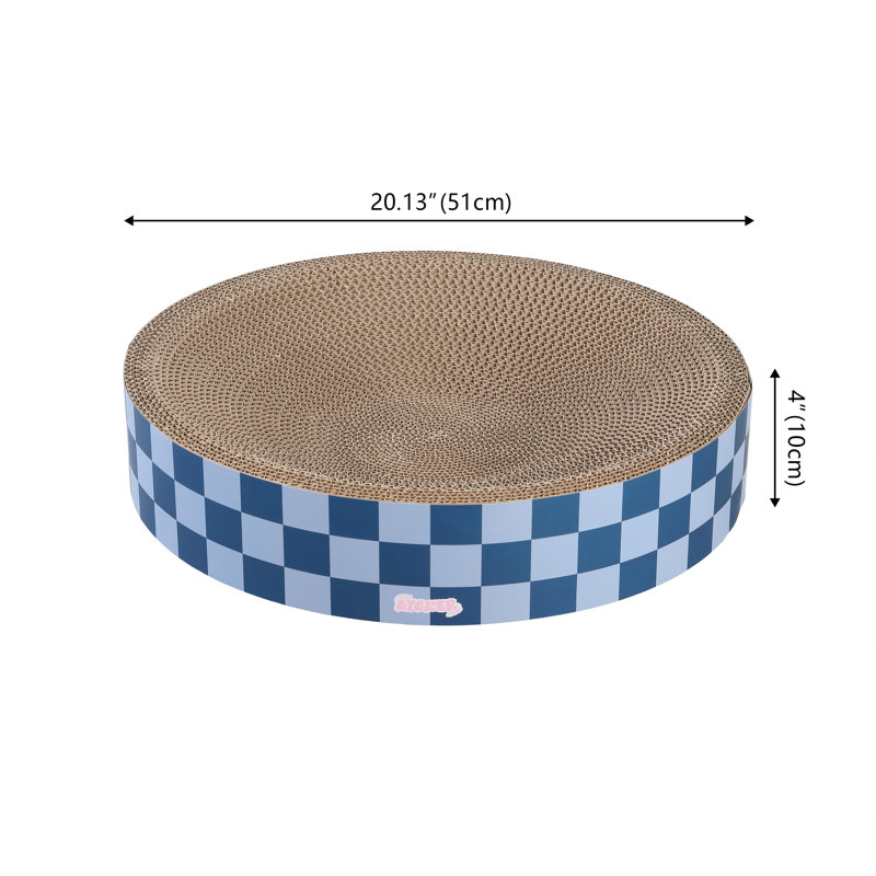 Nelson 20.13" Modern Cardboard Round Bowl Cat Scratcher with Catnip, Navy/Blue