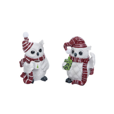 Ensemble de 2 figurines de Noël en résine avec écharpe 5 po