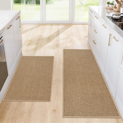Ensemble de tapis de cuisine Softercharm - kaki - 2 pièces, antidérapant, lavable, tapis absorbant, envers en caoutchouc, utilisation sur le devant de l'évier / de la cuisine
