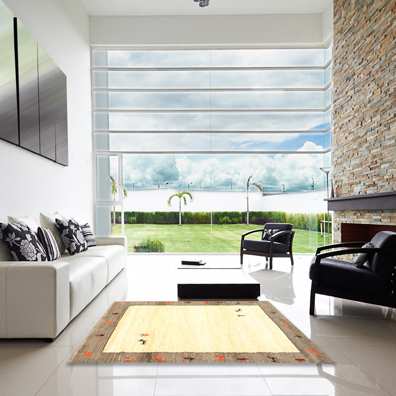 Tapis contemporain beige / gris, Carré 6 pi