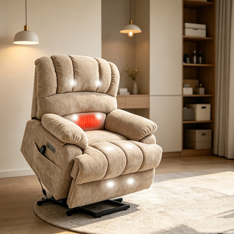 Grand fauteuil inclinable manuel beige en tissu pour le salon