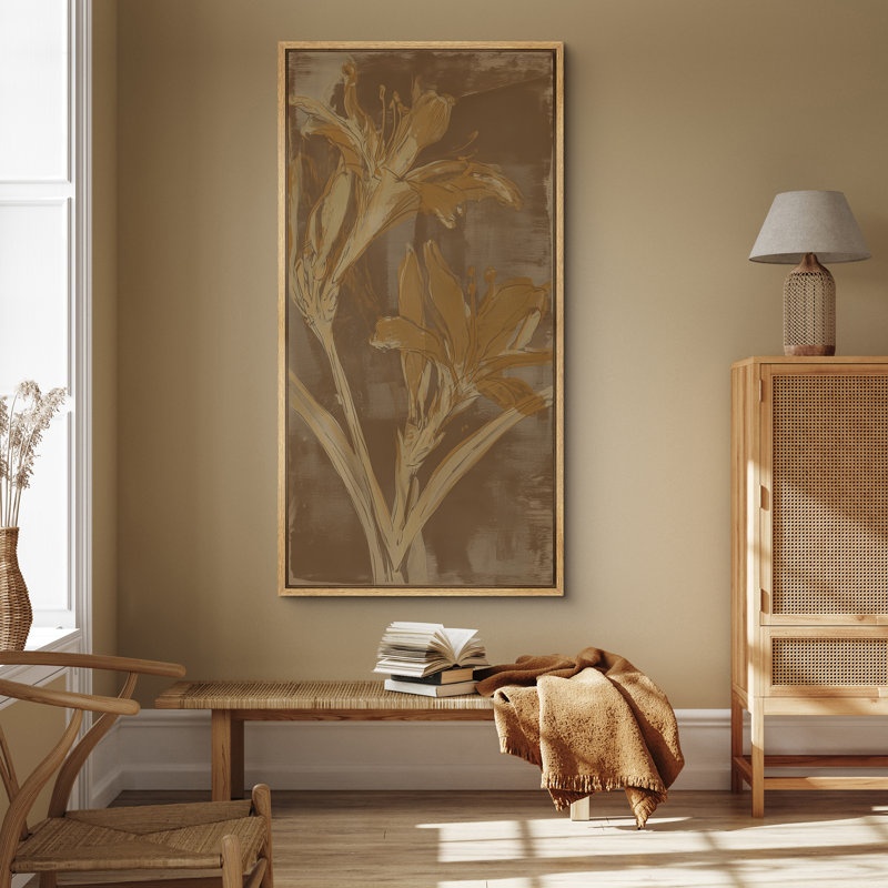 «Botanical Silhouette on Brown Backdrop», reproduction d'art sur toile encadrée, H 60 po x l 30 po x P 1,5 po, Naturel