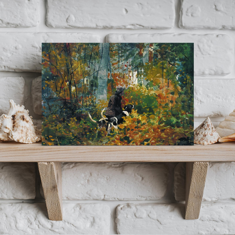 On The Trail, 1892 Classic Rustic Abstract Dog Autumn Forest Wall Art Print by Winslow Homer - Wrapped Canvas Print