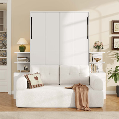 Lit escamotable mural avec canapé et rangement, solution peu encombrante pour le bureau à domicile et la chambre d'amis (matelas non inclus)