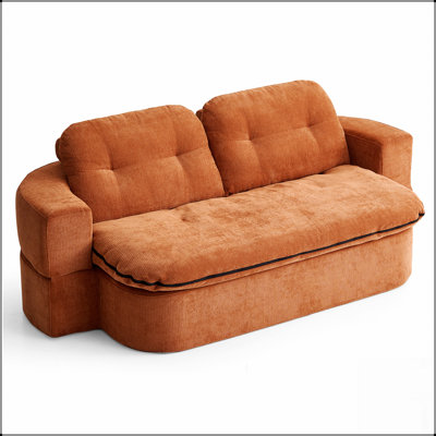Modern Floor Sofa With 2 Pillows, Convertible Corduroy Fabric Foam-Filled Sleeper Sofa Bed, No Assembly Required, Converts To Quilt And Folding Mattress