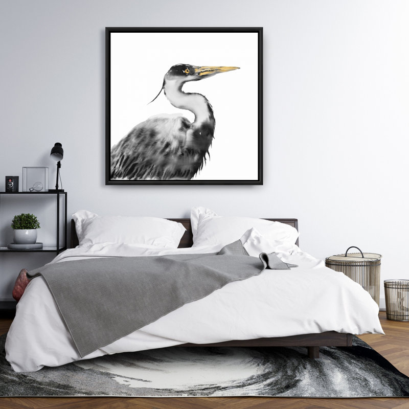 Great Heron Monochrome Animals Framed Canvas | Home Decor