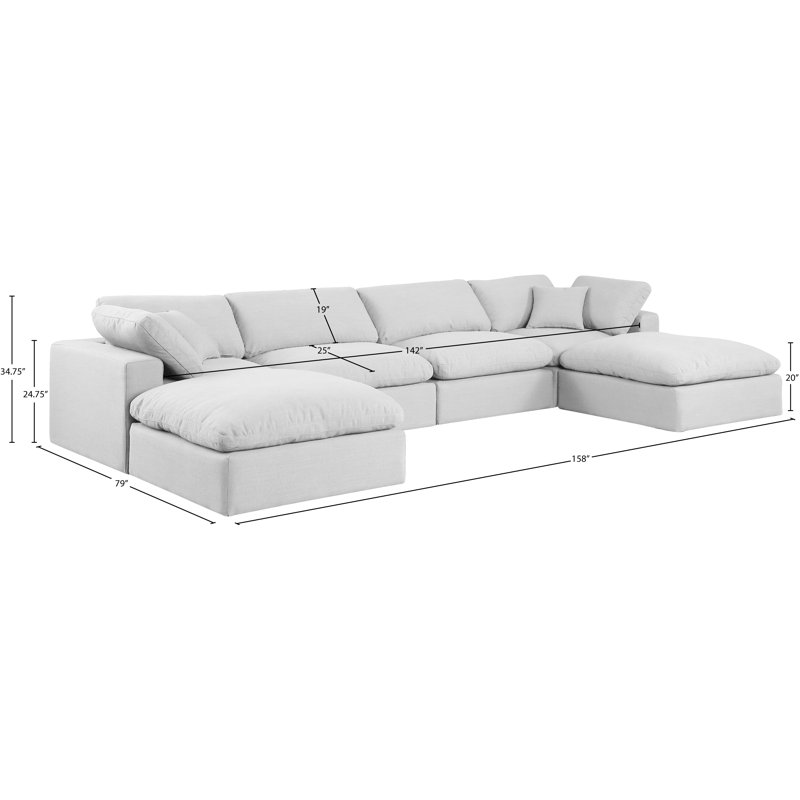 Canapé modulaire 6 pièces rembourré, Tissu texturé en lin blanc