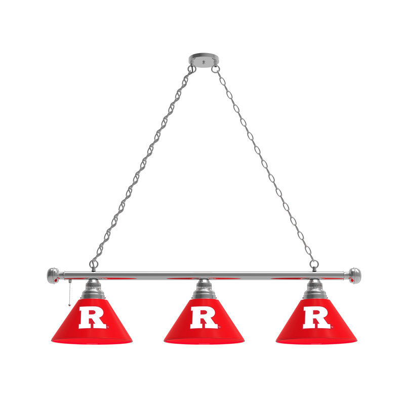 3 - Light Pool Table Lights Pendant, Chrome, Rutgers Scarlet Knights