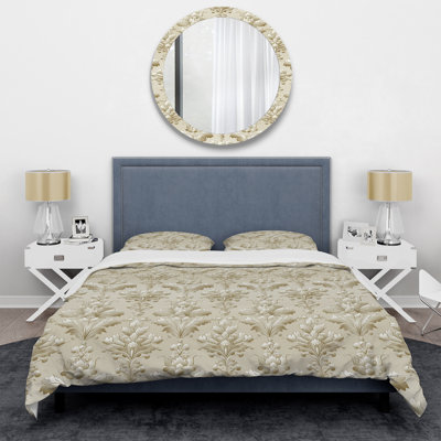Ensemble de housse de couette moderne beige à motif damassé classique I