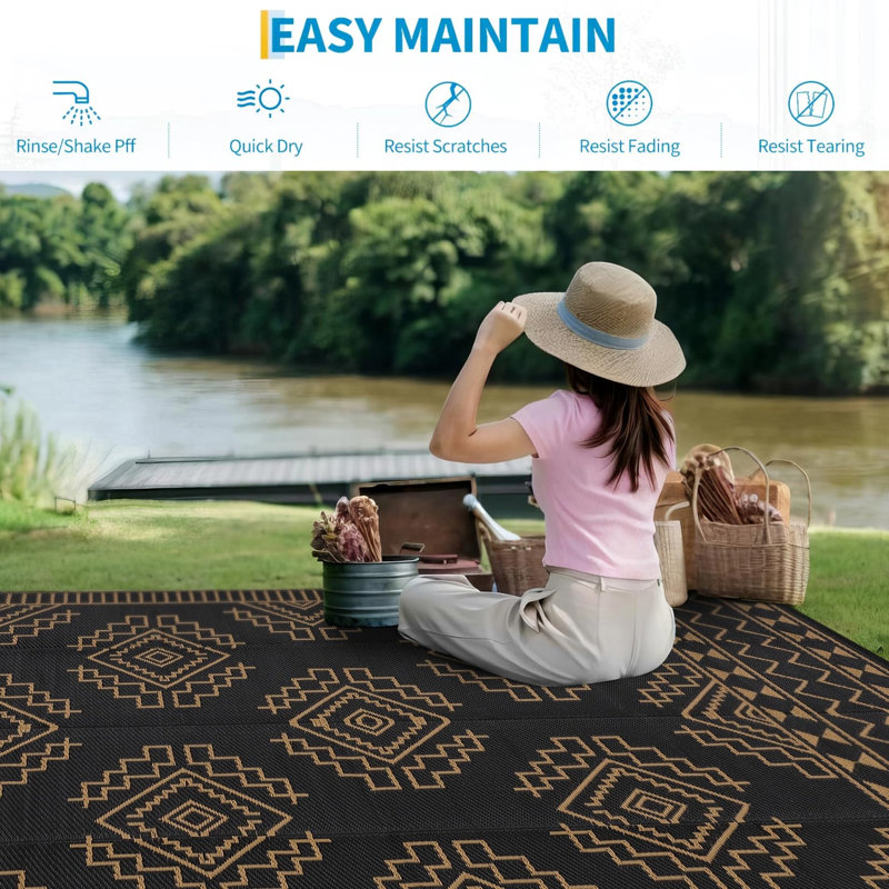 Tapis d'extérieur 9 pi x 12 po imperméables, résistants aux rayons UV, modernes et réversibles