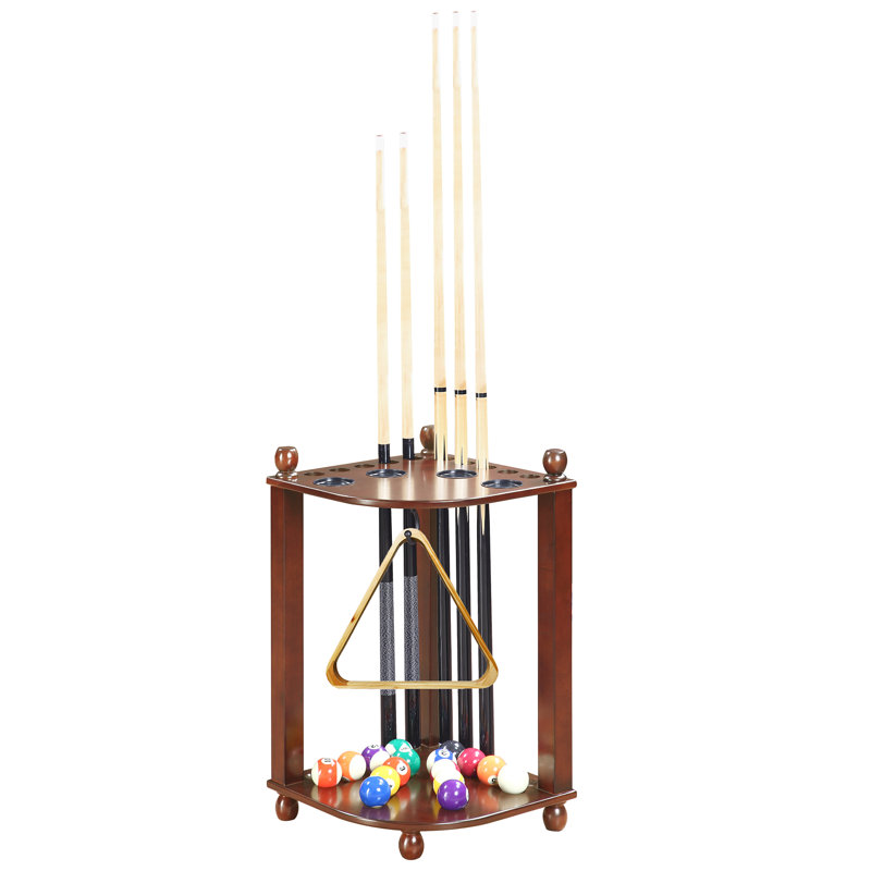 Walnut Corner Floor Cue Rack with Drink Holders