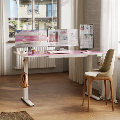 Omeed Home Office Tempered Glass Standing Desk with Drawer and Hooks