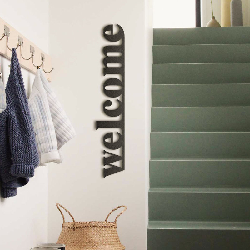 Black Vertical Metal Welcome Wall Art for Outdoors