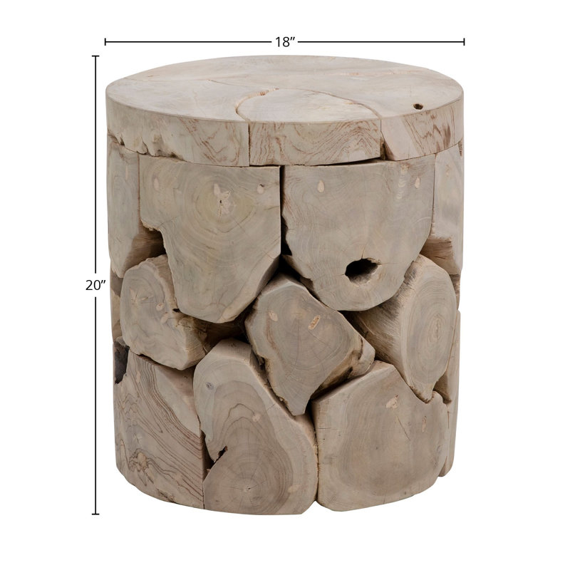 Briar 18-Inch Round Bleached Teak Root Block Style End Table