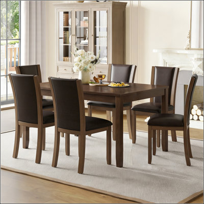 Modern 7-Piece Dining Table Set with 6 Upholstered Chairs, Wooden Rectangular Dining Table for 6, Waterproof and Heat-Resistant Surface