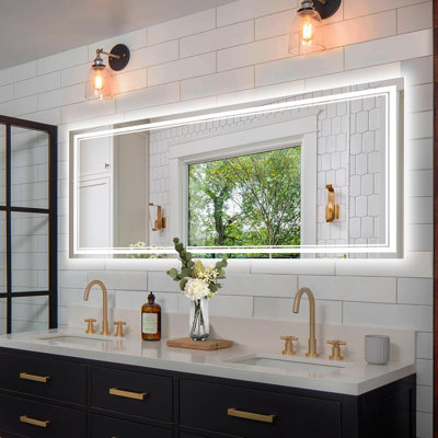 LED Bathroom Mirror With Front And Back Lighting, Dimmable Anti-Fog Vanity Mirror, Shatterproof Tempered Glass, Waterproof Design For Wall Mounting