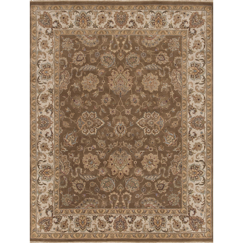 Tapis de qualité supérieure nouée à la main en crème et crème, Rectangle 12 pi x 15 pi
